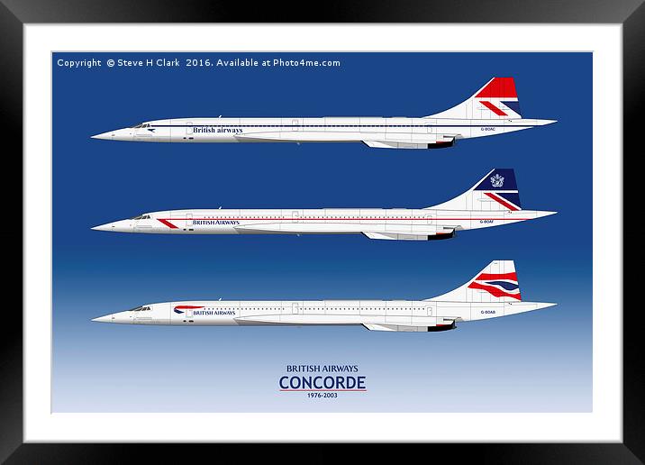 British Airways Concords 1976 to 2003 Framed Mounted Print by Steve H Clark