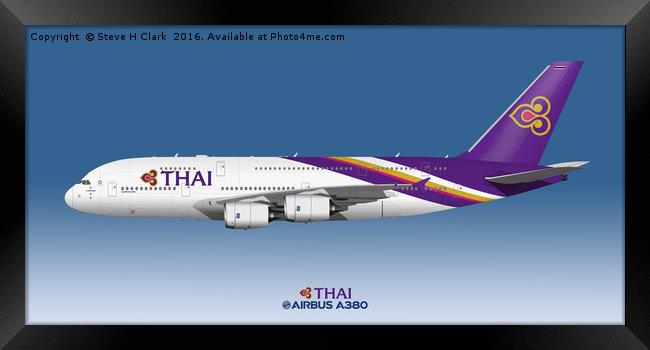 Illustration of Thai Airways Airbus A380  Framed Print by Steve H Clark