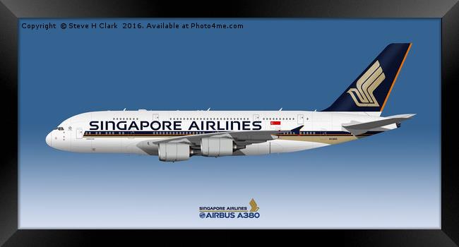 Illustration of Singapore Airlines Airbus A380 Framed Print by Steve H Clark
