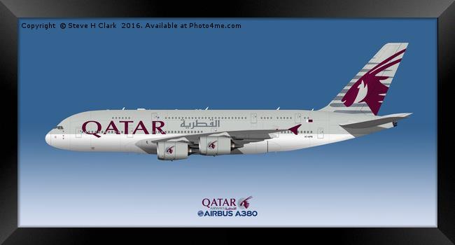 Illustration of Qatar Airways Airbus A380  Framed Print by Steve H Clark