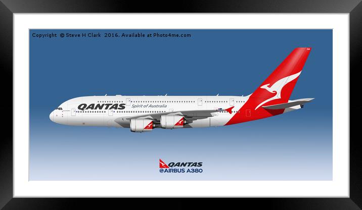 Illustration of Qantas Airbus A380 Framed Mounted Print by Steve H Clark