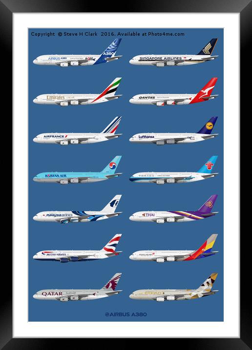 Airbus A380 Operators Illustration Framed Mounted Print by Steve H Clark