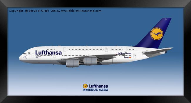 Illustration of Lufthansa Airbus A380 Framed Print by Steve H Clark