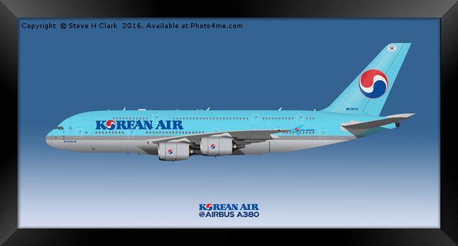 Illustration of Korean Air Airbus A380 Framed Print by Steve H Clark