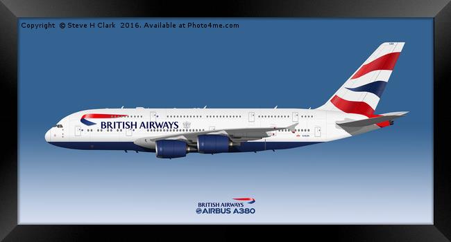 Illustration of British Airways Airbus A380 Framed Print by Steve H Clark