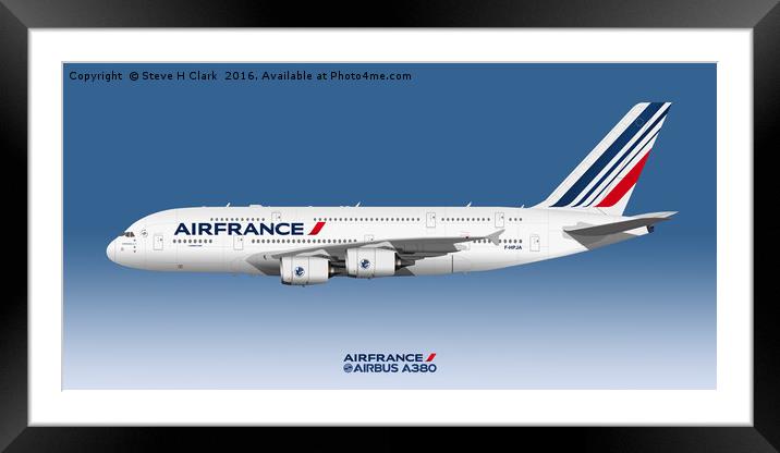 Illustration of Air France Airbus A380  Framed Mounted Print by Steve H Clark