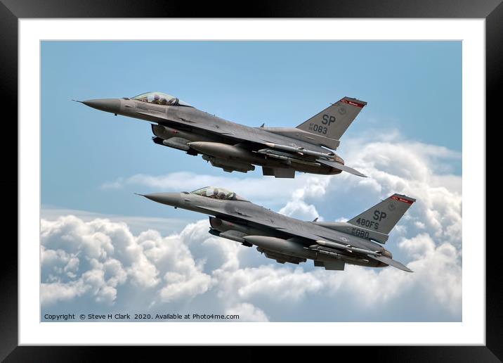 F16 Fighting Falcon Warhawks Framed Mounted Print by Steve H Clark