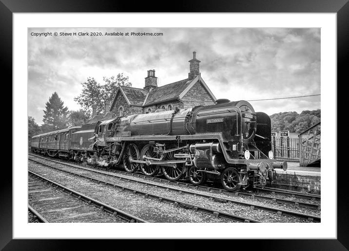 70000 Britannia - Black and White Framed Mounted Print by Steve H Clark