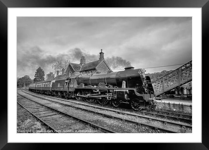 46100 Royal Scot  - Black and White Framed Mounted Print by Steve H Clark