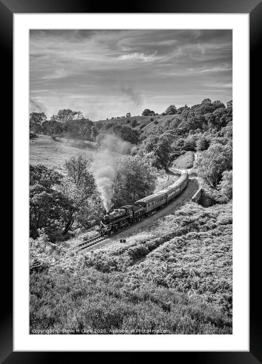 North Yorkshire Moors Railway - Black and White Framed Mounted Print by Steve H Clark