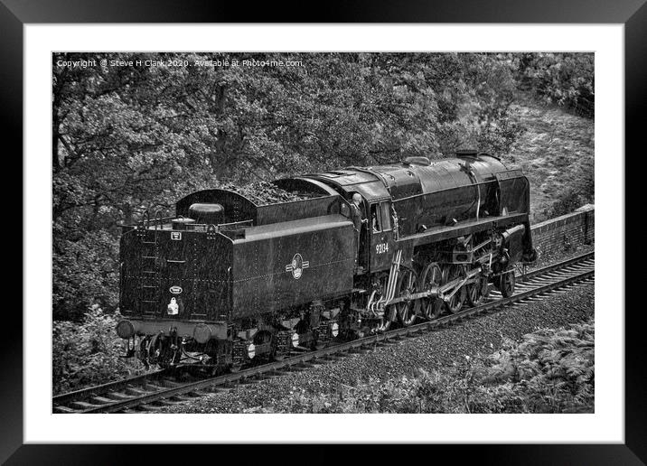 British Railways 9F - Black and White Framed Mounted Print by Steve H Clark