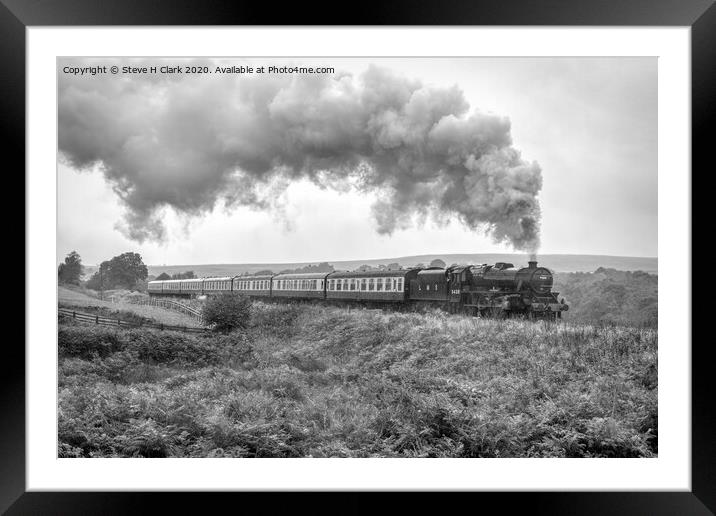 Black 5 on a misty day - Black and White Framed Mounted Print by Steve H Clark
