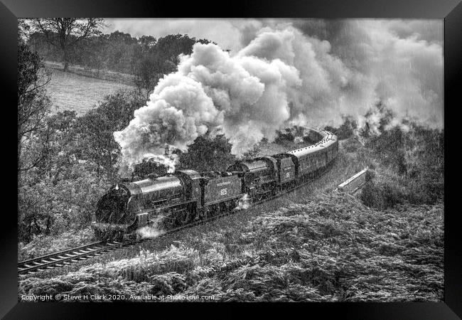 Locomotives the rain - Black and White Framed Print by Steve H Clark
