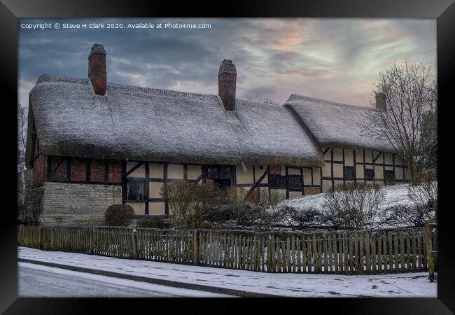 Anne Hathaway's Cottage in the Snow Framed Print by Steve H Clark