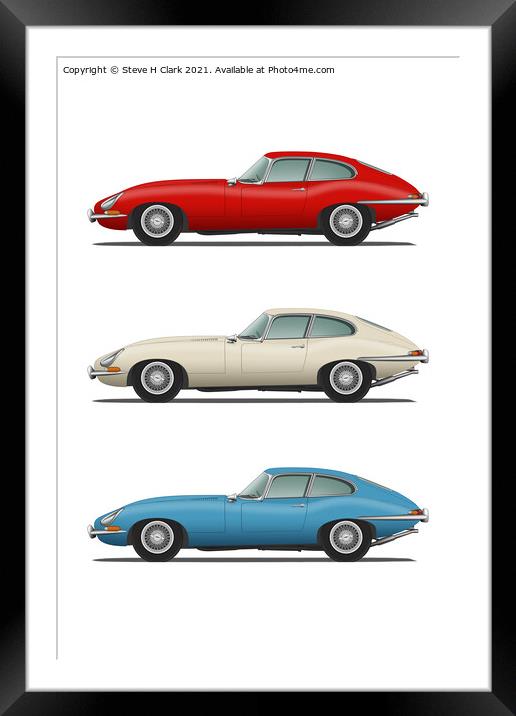Jaguar E-Type Fixed Head Coupe Red White and Blue Framed Mounted Print by Steve H Clark