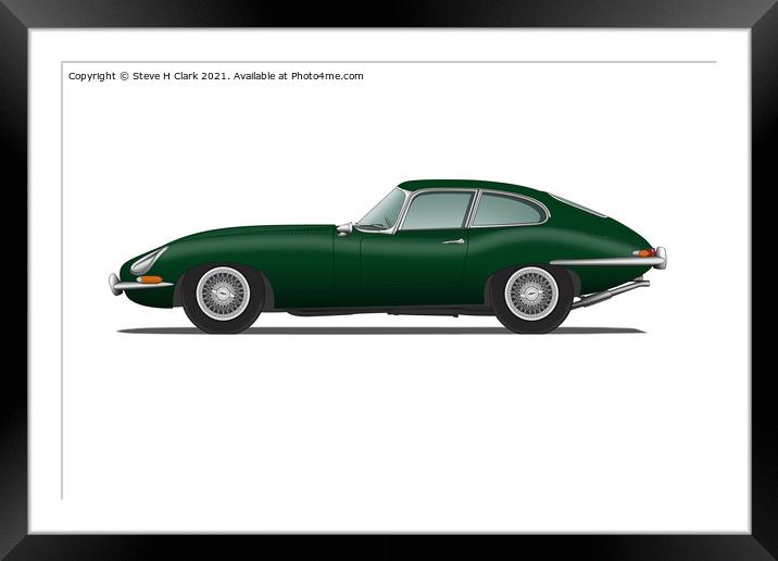 Jaguar E Type Coupe British Racing Green Framed Mounted Print by Steve H Clark