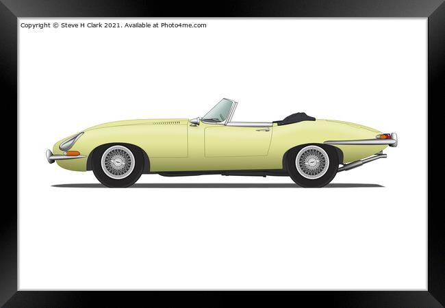 Jaguar E Type Roadster Primrose Framed Print by Steve H Clark