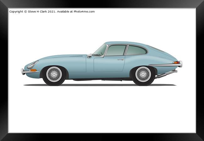 Jaguar E Type Fixed Head Coupe Silver Blue Framed Print by Steve H Clark