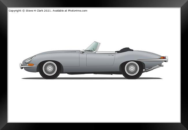 Jaguar E Type Roadster Mist Grey Framed Print by Steve H Clark