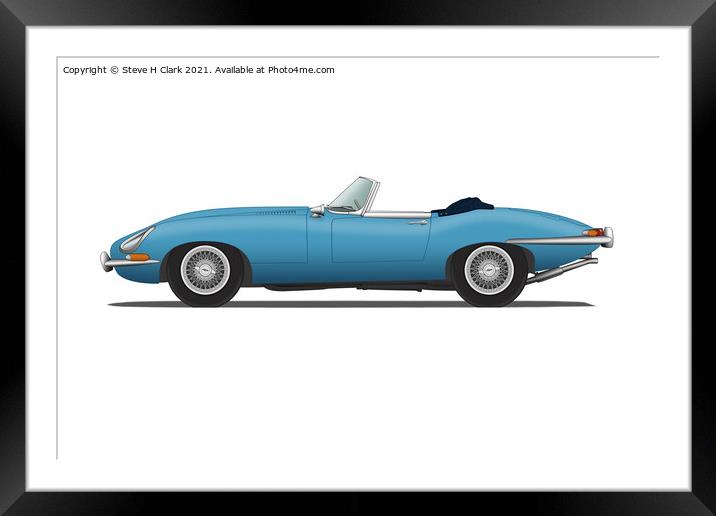 Jaguar E Type Roadster Cotswold Blue Framed Mounted Print by Steve H Clark