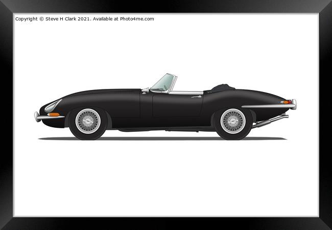 Jaguar E Type Roadster Black Framed Print by Steve H Clark