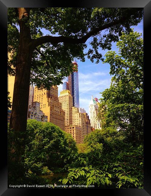 New York through central park Framed Print by David Basset