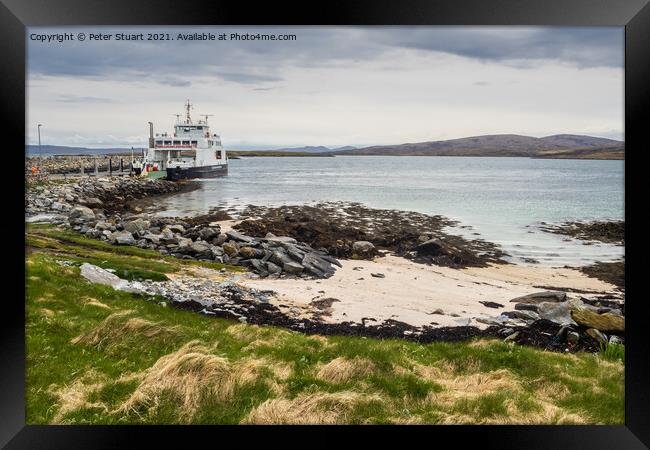 Ferry waiting to sail on a blustery day in the outer hebrides Framed Print by Peter Stuart