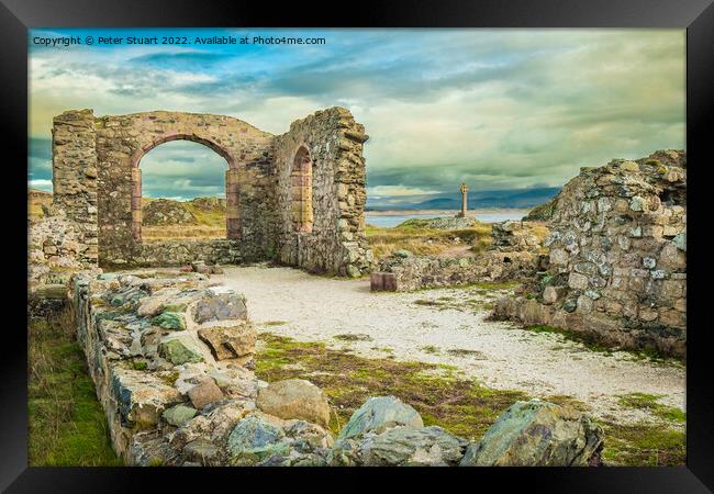 Celtic Cross Llanddwyn Island Anglesey North Wales Framed Print by Peter Stuart