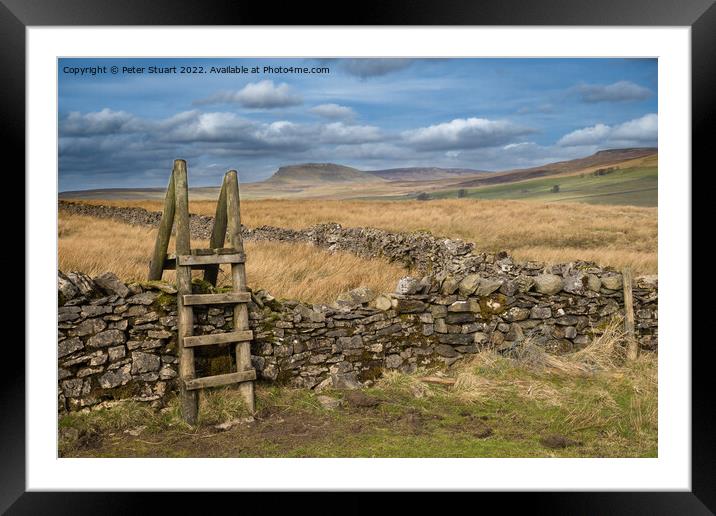 Walking the Settle Loop above Settle and Langcliffe in the Yorks Framed Mounted Print by Peter Stuart