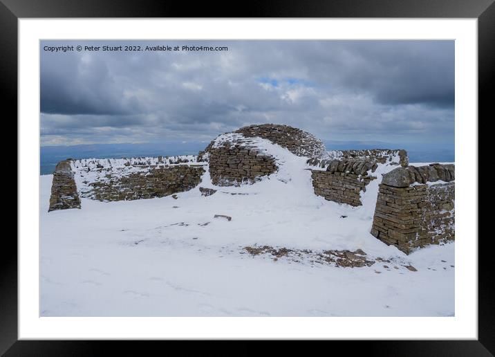 An ascent of Cross Fell on a cold snowy day in April Framed Mounted Print by Peter Stuart