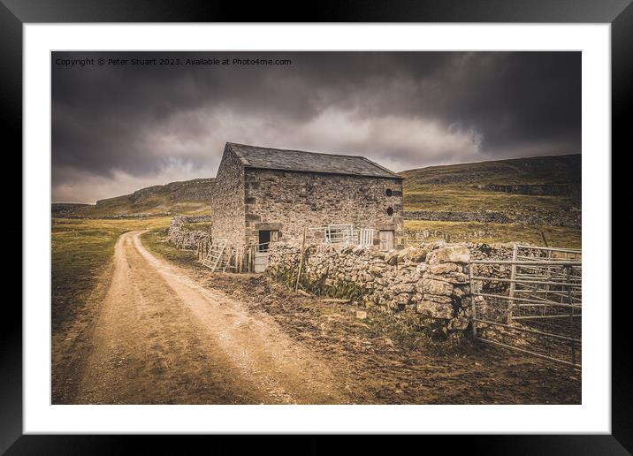 Yorkshire Dales barn on the Settle Loop above Lang Framed Mounted Print by Peter Stuart