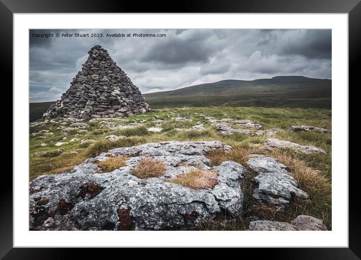 Long Scar Cairn looking towards Ingleborough Framed Mounted Print by Peter Stuart