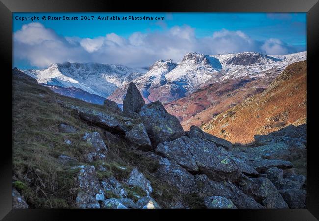 Langdale Pikes in Winter Framed Print by Peter Stuart