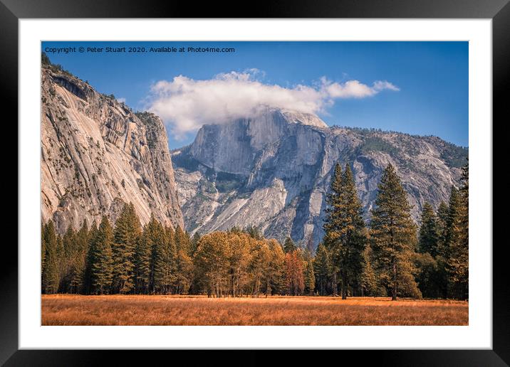Half Dome is a granite dome at the eastern end of Yosemite Valley Framed Mounted Print by Peter Stuart