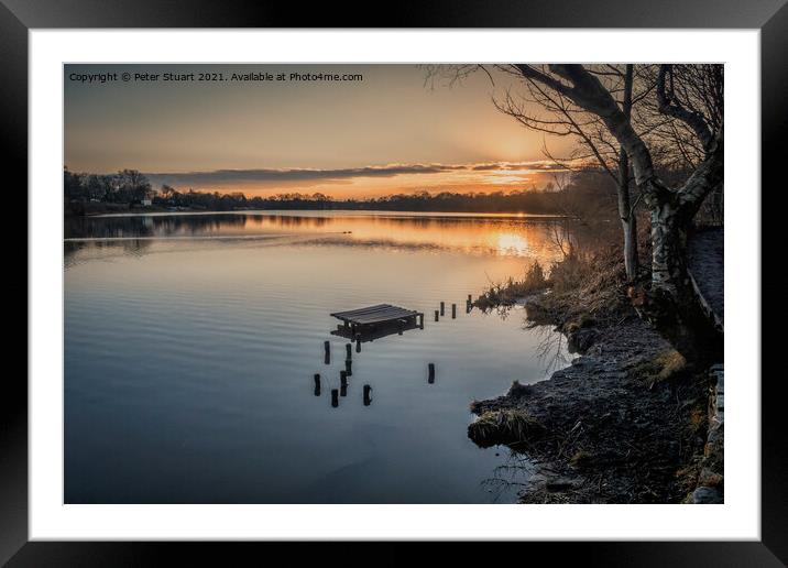 Sunset over Carr Mill dam near to St Helens Framed Mounted Print by Peter Stuart