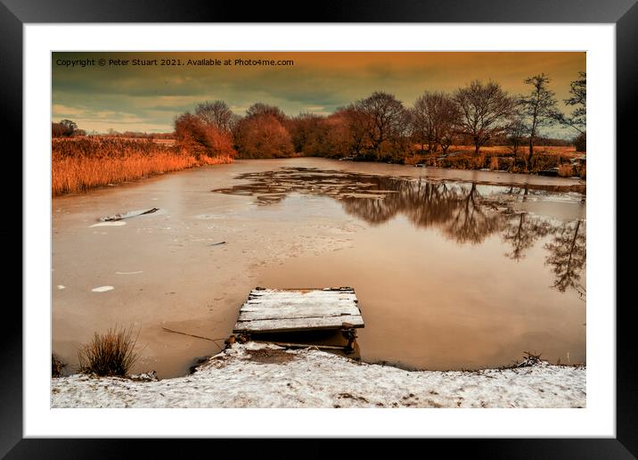 Frozen pond at Sankey Valley nature reserve Framed Mounted Print by Peter Stuart