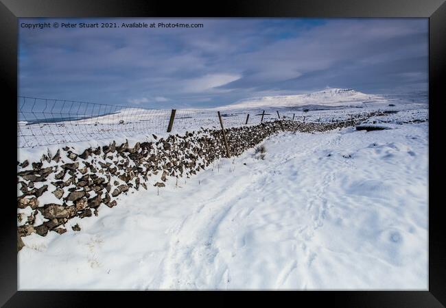 Winter snows on Pen-Y-Ghent Framed Print by Peter Stuart