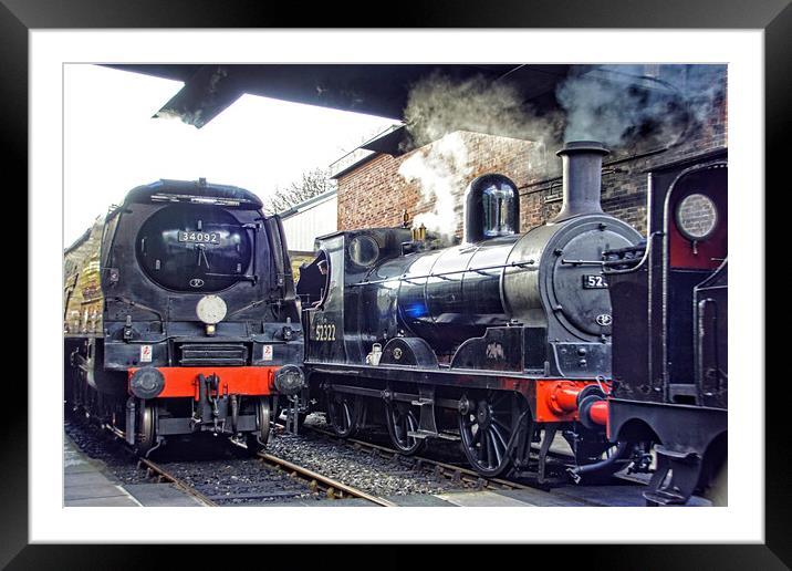 Steam locomotives 34092 and 52322 at Bury. Framed Mounted Print by David Birchall