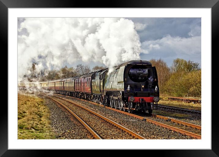 Preserved steam locomotive 34067 Tangmere. Framed Mounted Print by David Birchall