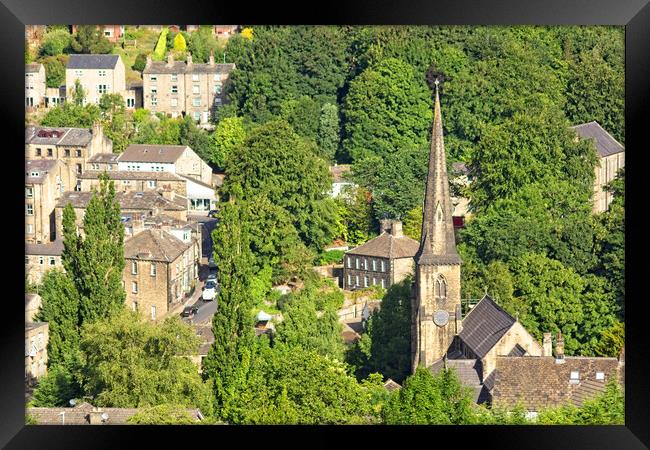 Ripponden town and church spire. Framed Print by David Birchall