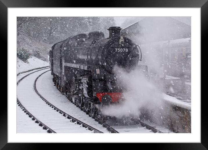 Blizzard at Oxenhope. Framed Mounted Print by David Birchall