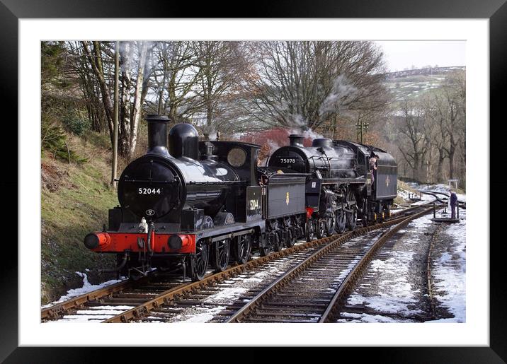 Double-header at Oxenhope. Framed Mounted Print by David Birchall
