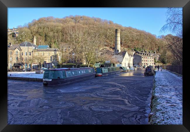 Icy canal at Hebden Bridge Framed Print by David Birchall