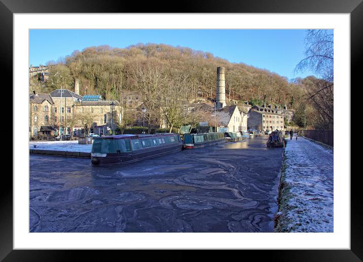 Icy canal at Hebden Bridge Framed Mounted Print by David Birchall