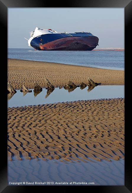 Ferry Riverdance beached on Lancashire coast. Framed Print by David Birchall