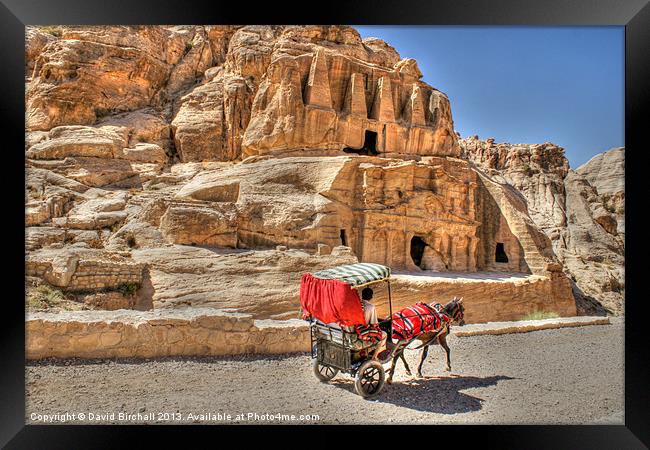 Donkey carriage at Petra Framed Print by David Birchall