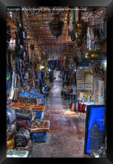 Moroccan Souk in Marrakech Framed Print by David Birchall