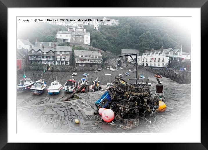 Clovelly harbour, Devon (selective colour) Framed Mounted Print by David Birchall