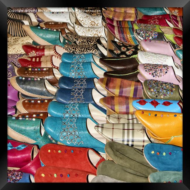 Marrakesh Souk Shoe Shop Framed Print by David Birchall