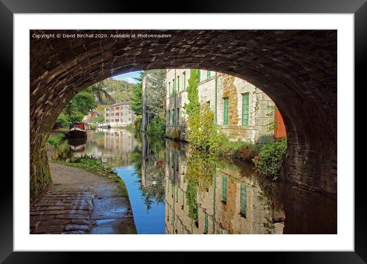 Canalside reflections at Hebden Bridge, West Yorks Framed Mounted Print by David Birchall